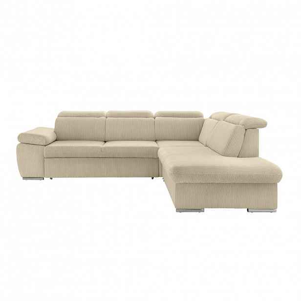 luma-home ROHOVÁ POHOVKA s funkcí rozkládání, úložným prostorem, otomanem vpravo, 283 × 228 × 102 cm (Š×H×V), manšestr béžovo-šedý / 17216