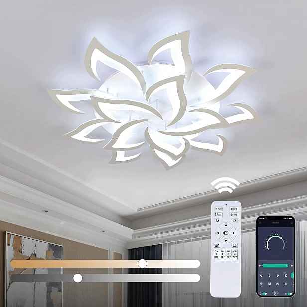Stropní Led lampa lustr bílá 14 plátků moderní s dálkovým ovládáním App 84W