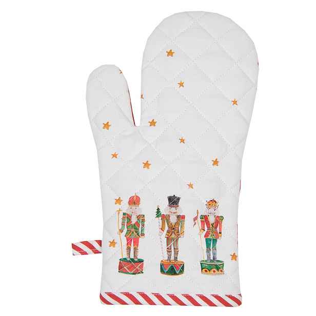 Bílo-červená dětská chňapka s louskáčky Happy Little Christmas - 12*21 cm Clayre & Eef