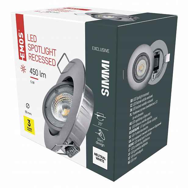 Emos Výhodné balení 3 ks spotlight Exclusive stříbrný 5W neutr.b., ZD3222A