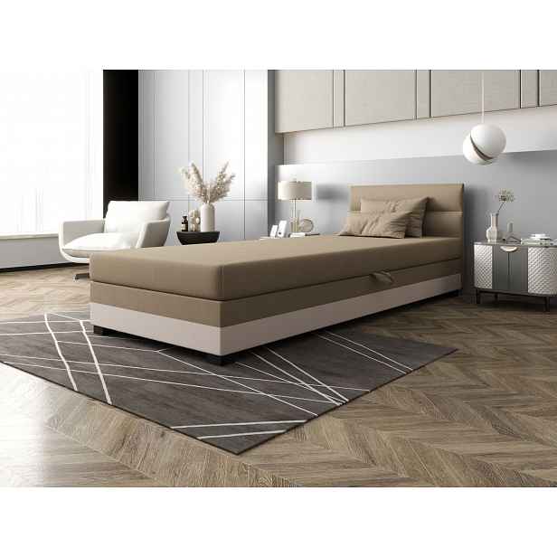Jednolůžková čalouněná postel 80x195 NALINDA 1 - hnědá / ecru