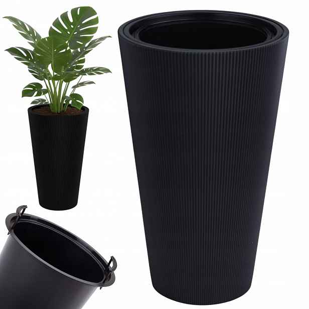 Květináč kulatý Vysoký květináč s vložkou 30 cm Vertikální lisování