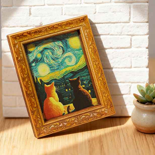 TEMU 1 ks Magnet na lednici Van Gogh Hvězdná - Kompatibilní s lednicí/chladničkou - Vintage miniaturní umění s malbou Hvězdná od Van Gogha - Dřevěné