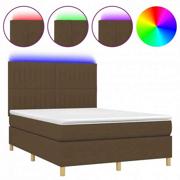 vidaXL Box spring postel s matrací a LED tmavě hnědá 140x190 cm textil