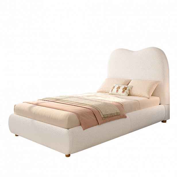 CHICFURN ČALOUNĚNÁ DĚTSKÁ POSTEL 90/200 cm v béžové barvě s úložným prostorem z bouclé