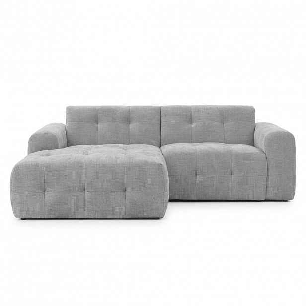 luma-home ROHOVÁ POHOVKA s otomanem vlevo, rafinovaným prošíváním, vlnovým pružinovým jádrem, Š234/H161/V79 cm, potah ze ženilky ve světle šedé barvě