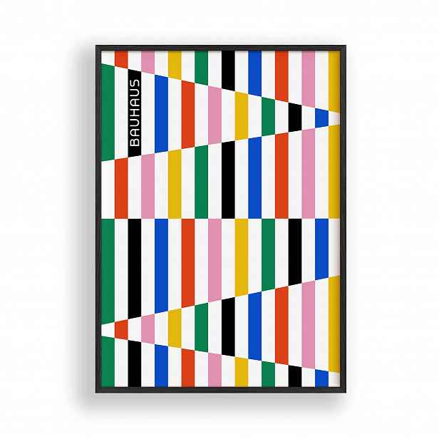 Obraz Bauhaus Geometrické pásy Plakát Rámeček Dřevěný Černý 30x42 cm