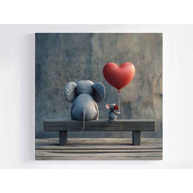 Obraz Na Plátně Canvas Zvířata Slon Myš Balón Pár Srdce Láska 50x50