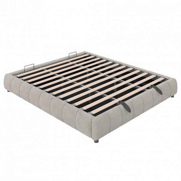 OKWISH ČALOUNĚNÁ postel 180/200 cm béžová z flanelu s LED osvětlením a úložným prostorem