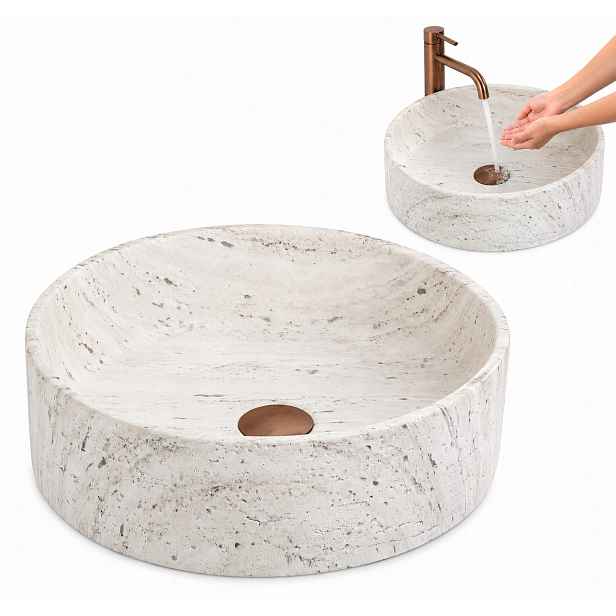 Umyvadlo na desku kulaté Destiny Bílý Ecru Umělý kámen 39.5 cm Rea