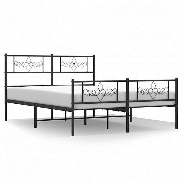 vidaXL Kovový rám postele s hlavovým a nožním čelem černý 135 x 190 cm