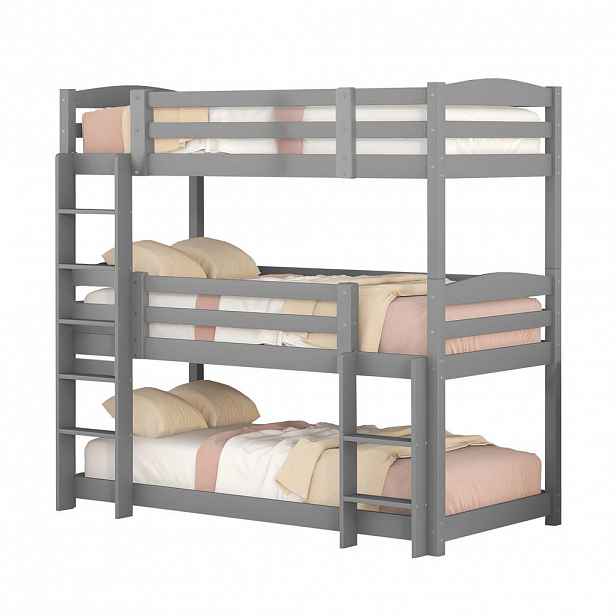 CHICFURN TROJITÁ PATROVÁ POSTEL 90/200 cm v šedé barvě z borovicového dřeva