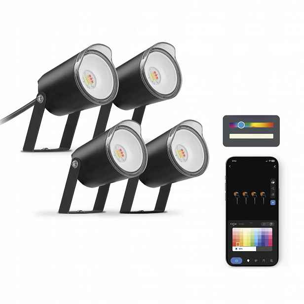 Ksix sada 4 venkovních reflektorů, WiFi, 18W, 900lmn, Rgbwic, IP65