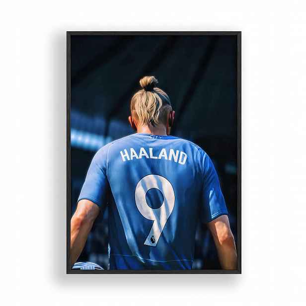 Obraz Erling Haaland Manchester City Plakát Rámeček Dřevěný Černý 30x42 cm