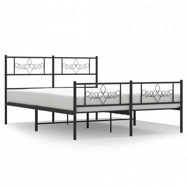 vidaXL Kovový rám postele s hlavovým a nožním čelem černý 140 x 190 cm