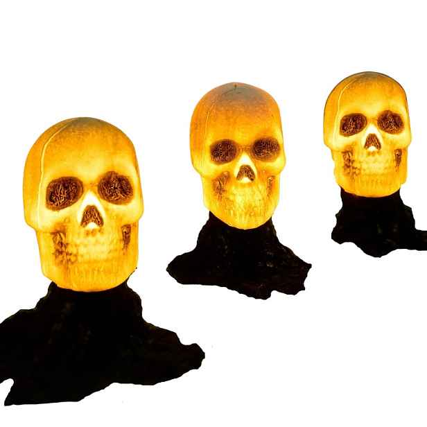 Lampičky Lebky Halloween 3 Ks Svítící Zahradní Kolíky Na Baterie