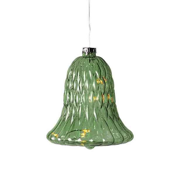 LED skleněný zvonek, zelený, Ø 9 × 10 cm, 5 diod, IP20 interiér, 1× AAA