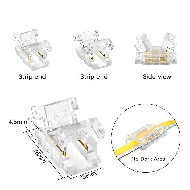 TEMU 10 ks 8mm 2-pinový COB LED pásek na propojení bezpájecím prodlužovačem, jednobarevné LED pásy, DIY osvětlení, domácí instalace, bezešvé spojení,