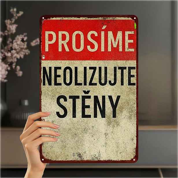 TEMU 2D plochá 1ks, "Vintage kovová cedule - 'Prosím, neškrábejte stěny' v češtině, rustikální dekorativní umění pro domácnost kavárnu" 8×12 palců