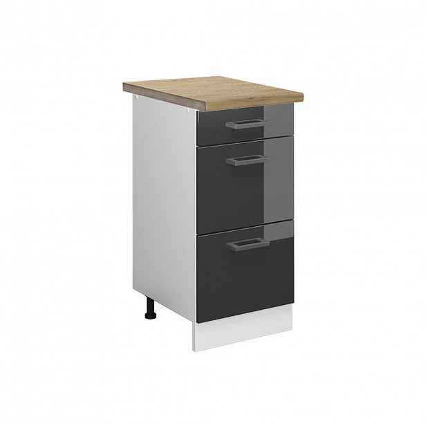 Vicco SPODNÍ SKŘÍŇKA KUCHYŇSKÉ LINKY R-Line Antracitový vysoký lesk 40 cm se zásuvkami, PD Dub