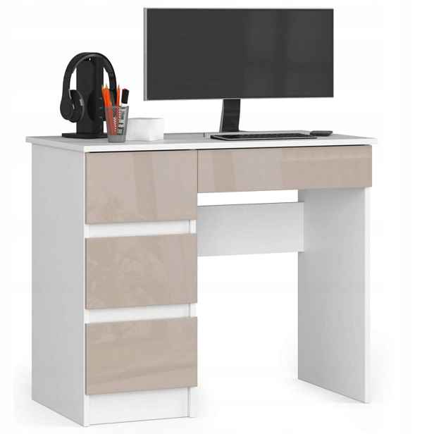 Psací stůl pod počítač A-7 Levý bílý-cappuccino lesk 90 cm Akd