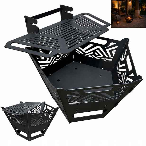 Skládací zahradní ohniště 2v1 Grill s roštem Ocel 3 mm, kompaktní