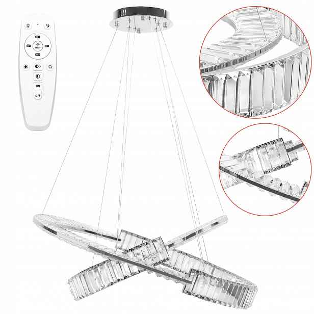 Stříbrná Led závěsná lampa s krystaly 80 Dvojitá chromovaná obruč s dálkovým ovládáním