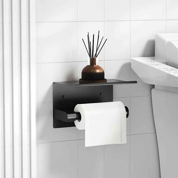 TEMU Luxusní Držák na Toaletní Papír z Nerezové Oceli - Nástěnný, Instalace Bez Vrtání, Elegantní Povrch pro Organizaci Koupelny, Hotel, Věšák na