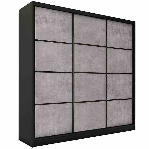 Šatní skříň HARAZIA 180 bez zrcadla, černý mat/beton