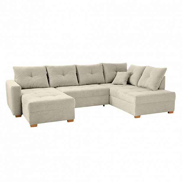 luma-home SEDACÍ SOUPRAVA s funkcí lůžka a úložným prostorem pod postelí, tvar písmene U, 313 × 200 × 92 cm (Š×H×V), béžovo-šedý kord / 15218