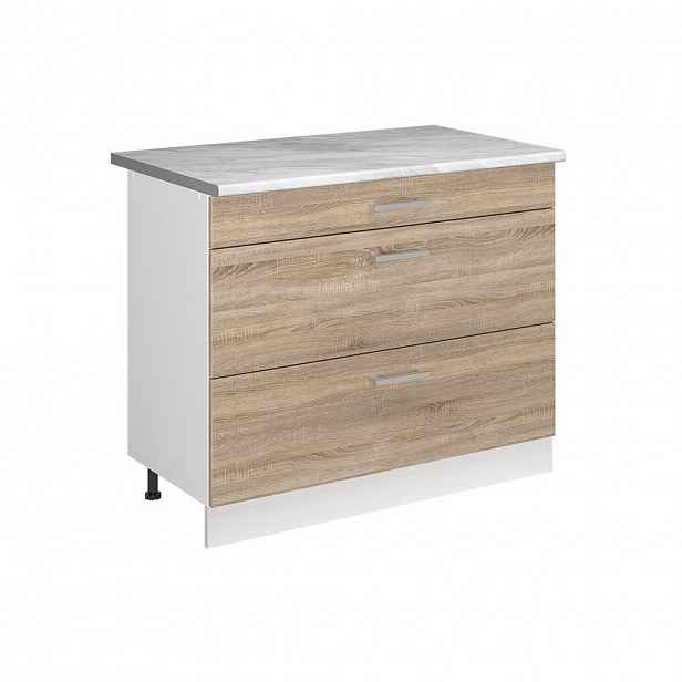 Vicco SPODNÍ SKŘÍŇKA KUCHYŇSKÉ LINKY R-Line, Sonoma/Bílá, 100 cm pracovná doska Mramor