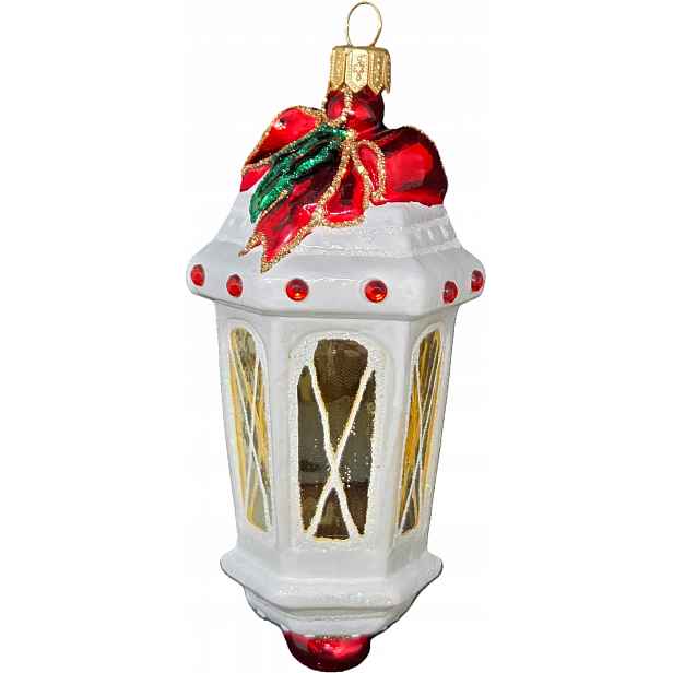 Kolekce Bílý vánoční lampion s červenou mašličkou a zlatem