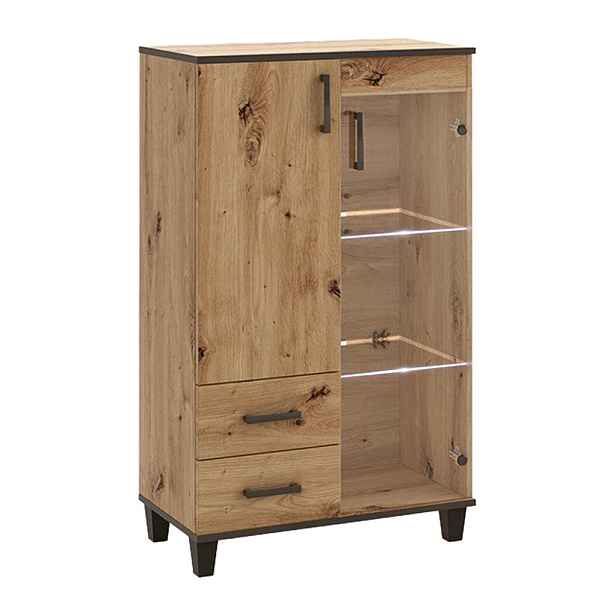MASSENO KOMODA CORTEZA, 80/132/40 cm s 2 zásuvkami a 2 dvířky, dub Artisan