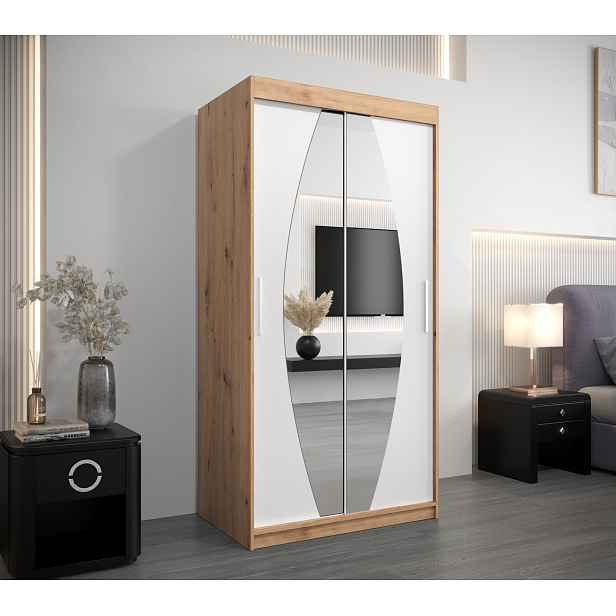 Šatní skříň Abi E0 Barva korpusu: Bílá, Rozměry: 100 cm, Dveře: Dub artisan
