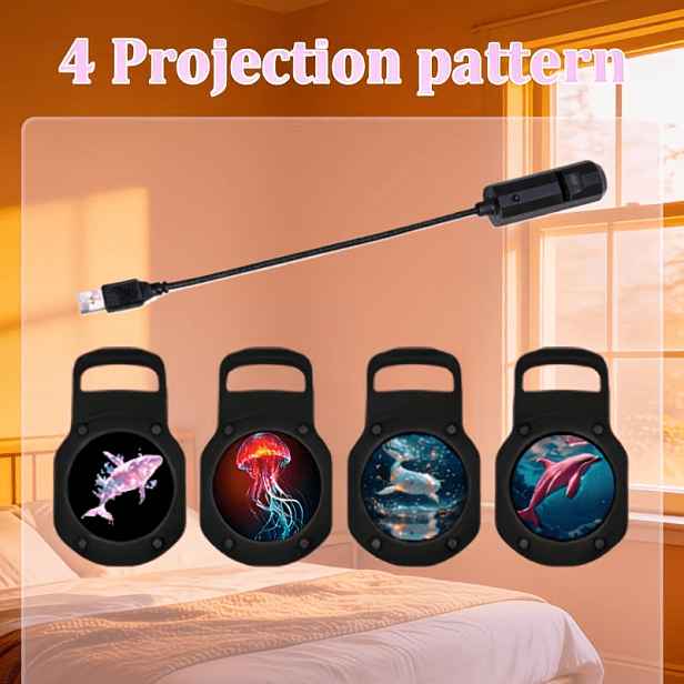 TEMU Noční světlo s projekcí oceánu, kreativní LED projekční lampa, 4 styly lampionů s mořským životem, vyměnitelné, čirá atmosférická projekce,
