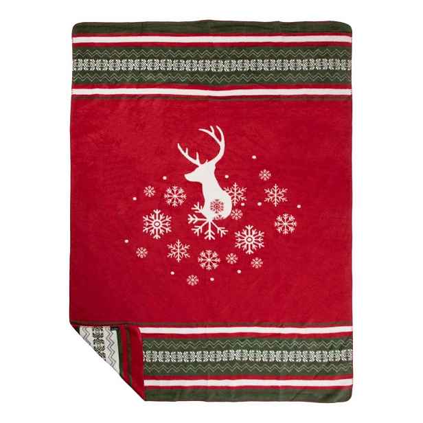 Zeleno-červený pléd s jelenem Christmas Deer XL  – 150*200*3 cm Mars & More