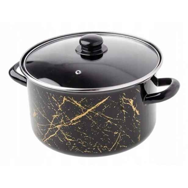 Hrnec se skleněnou poklicí jednoduchý černo-zlatý Marble 24 cm 6,0L