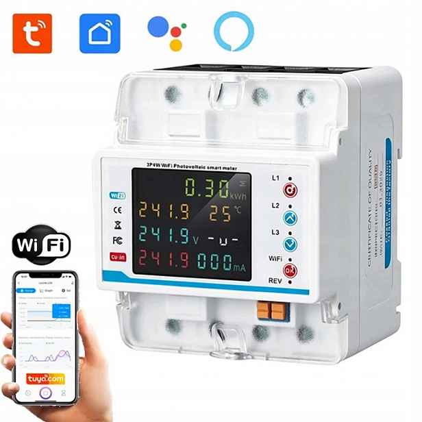 Měřič proudu 3 Fázový měřič spotřeby energie na Din lištu WiFi 100A
