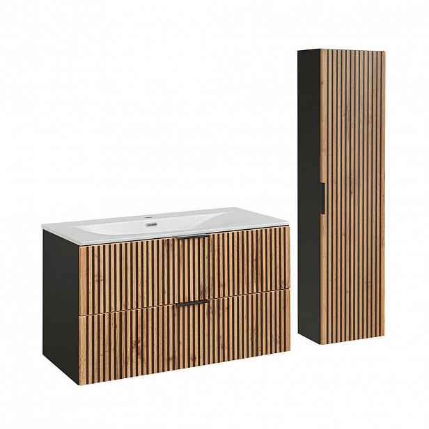Petits-meubles KOUPELNOVÝ NÁBYTEK 100.2cm Gaia 2er-Set Dubové dřevo a černá barva