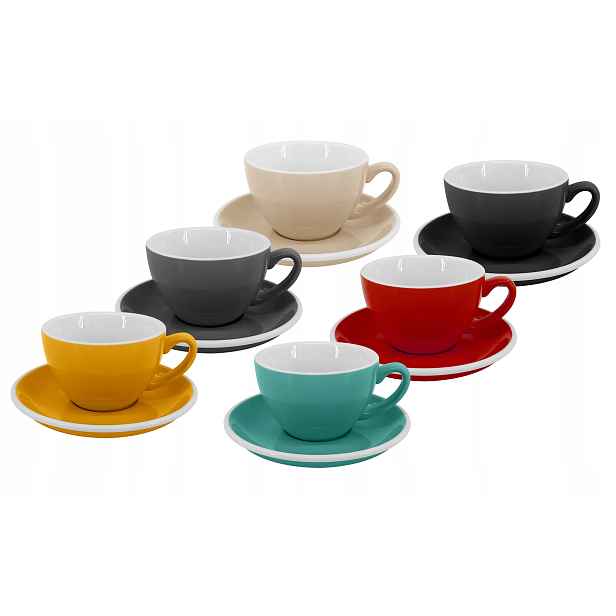 Set 6 ks Cappuccino šálek s podšálkem Roma, 180 ml, mix barev