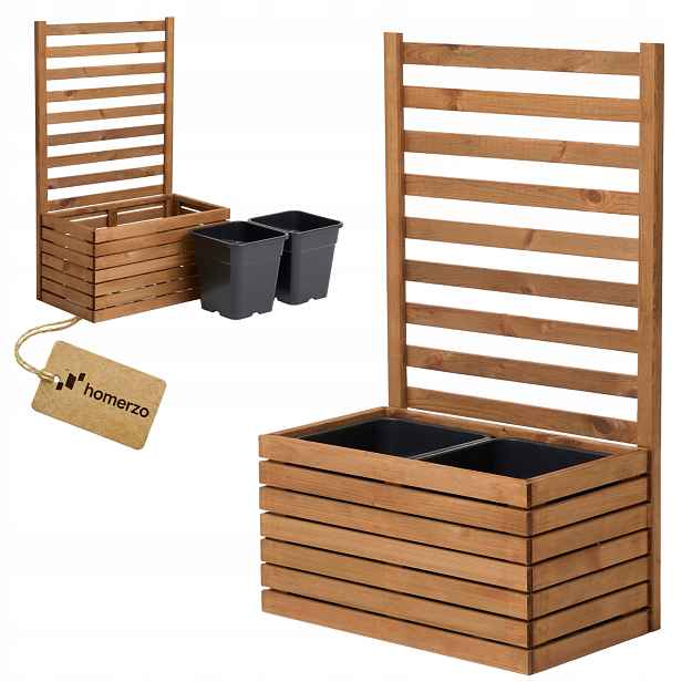 Zahradní květináč dřevěný s mřížkou pergola 112 cm, vložka 2x18 l, hnědá barva