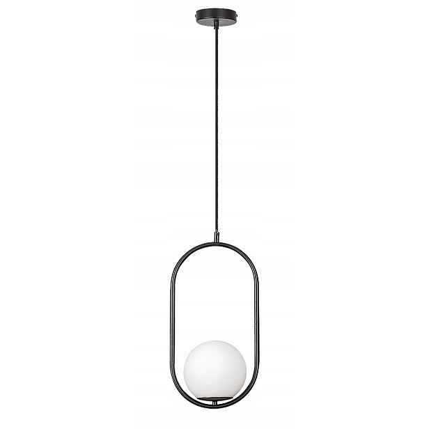 Závěsná lampa černá skleněná bílá koule do obývacího pokoje ložnice Rabalux