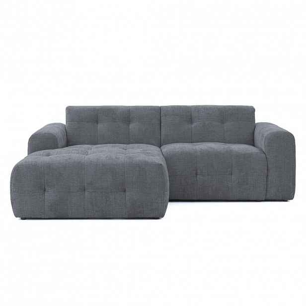 luma-home ROHOVÁ POHOVKA s otomanem vlevo, rafinovaným prošíváním, vlnovým pružinovým jádrem, 234 × 161 × 79 cm (Š×H×V), potah ze ženilky v šedé barvě