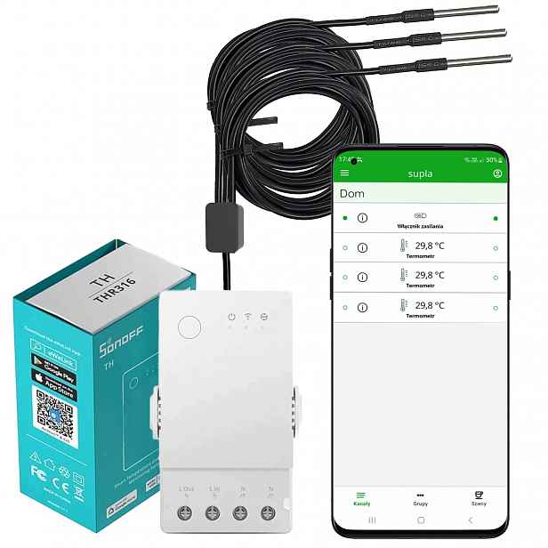 Snímač Teploty Termostat WiFi Nahraná Supla Sonoff THR316 DS18B20 3x5m