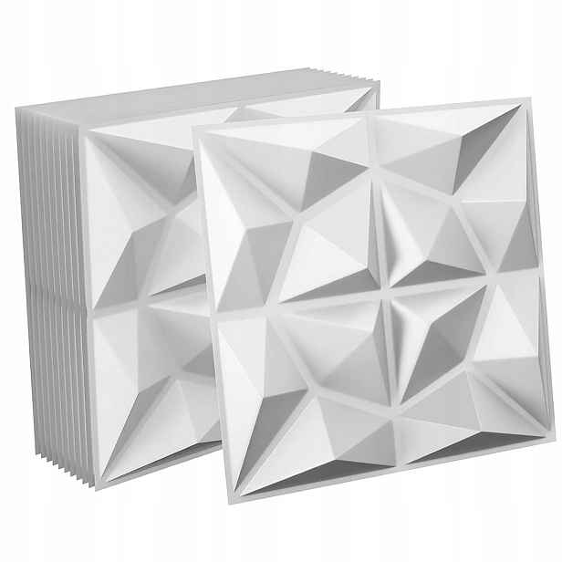 12 Ks Dekorativní 3D nástěnný stropní panel Kaseton 50x50 cm Bílý diamant