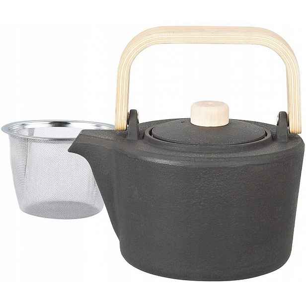 Litinový vařič čaje s filtrem, 1,3 l, Litinový Zázvor, Dřevěná Rukojeť