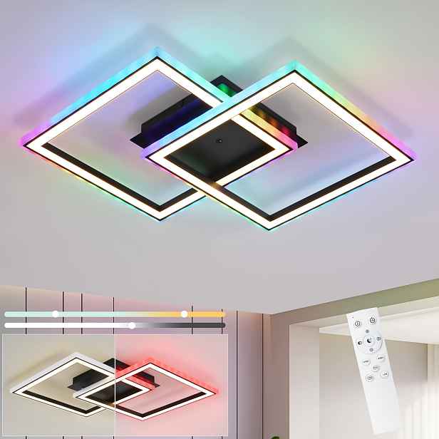 TEMU LED stropní světlo do ložnice - 35W nastavitelné stmívatelné černé moderní světlo s dálkovým ovládáním RGB měnící barvy kuchyňské světlo