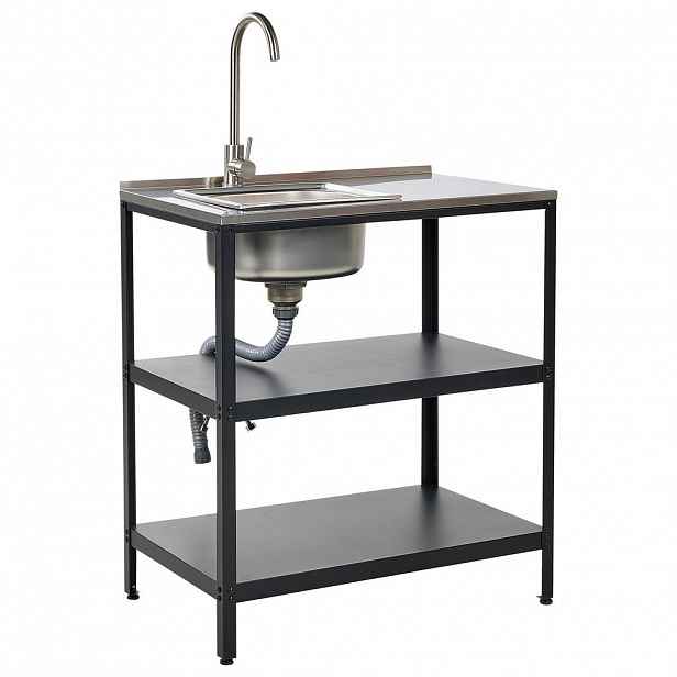 Beliani VENKOVNÍ KUCHYŇSKÝ OSTRŮVEK s Spüle Ocel černý 80/50/92 cm Vilama