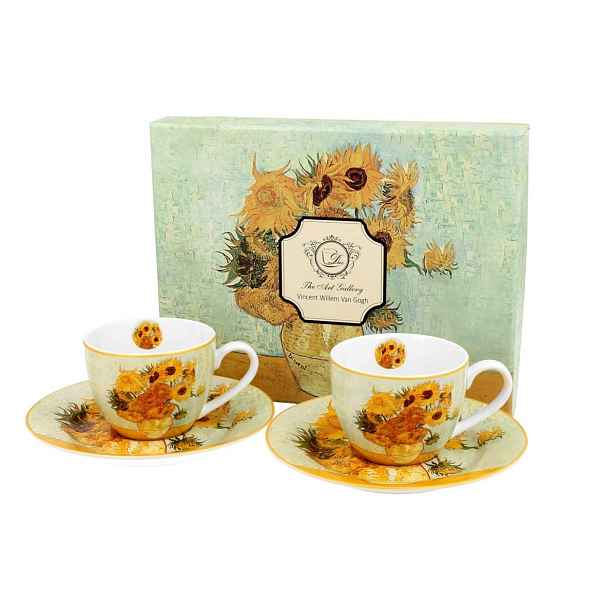 Duo Sada 2 ks porcelánových hrnečků Van Gogh Sunflowers 90 ml vícebarevná