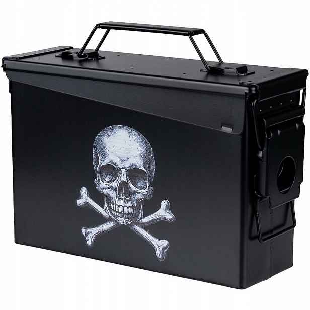 Krabička na munici Ocelová vojenská nádoba Fosco .30 palců Skull & Bones
